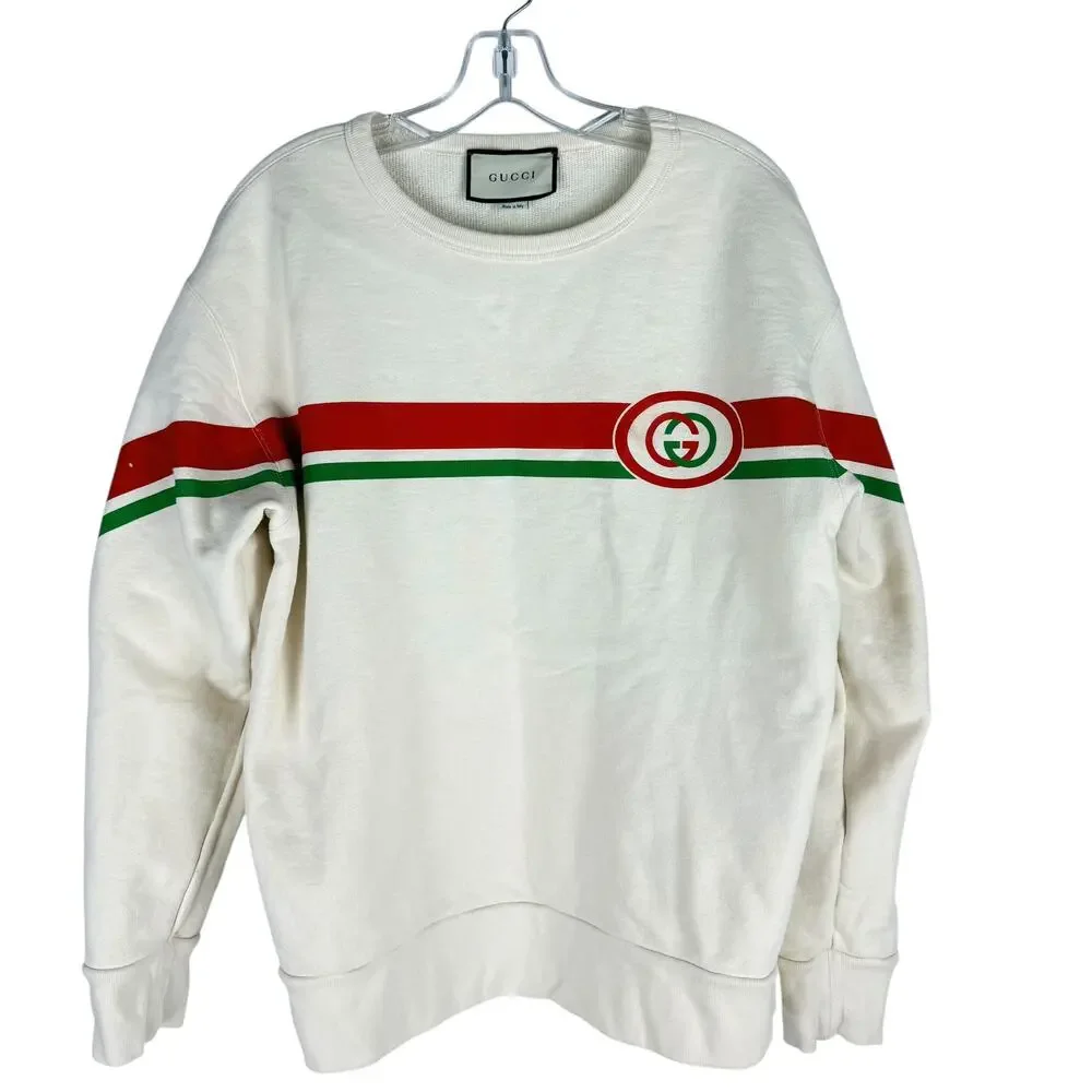 Gucci Interlocking GG Striped Crew Neck Sweater Off White SIze M